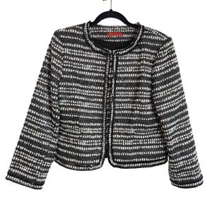 Alice + Olivia Tweed Boucle Jacket M Black White Wool Blend Metallic Cropped